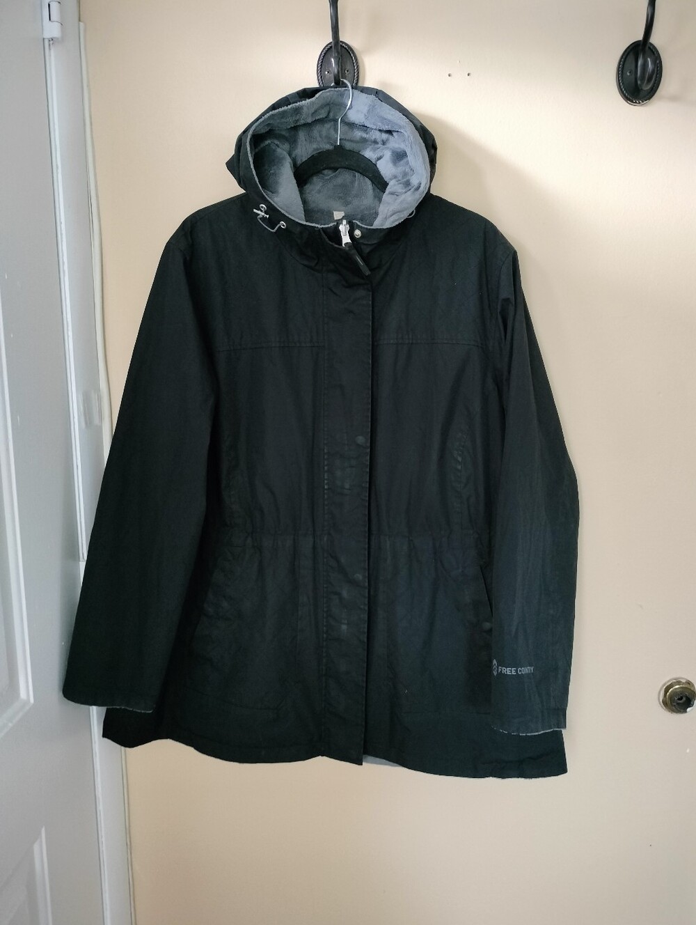 Free Country Womens Black Rain Away Lined Anorak Zip Hooded Jacket 2X Warm